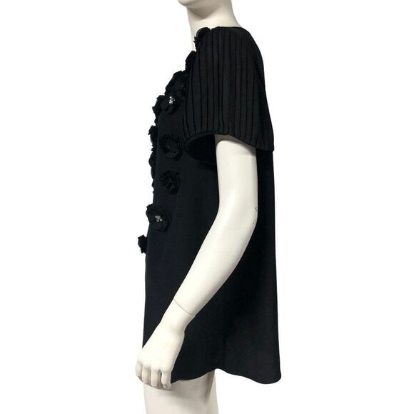 Anne Fontaine Black 3D Flower Steff Silk Blouse Top Pleated Sleeves Womens Size - Picture 3 of 7
